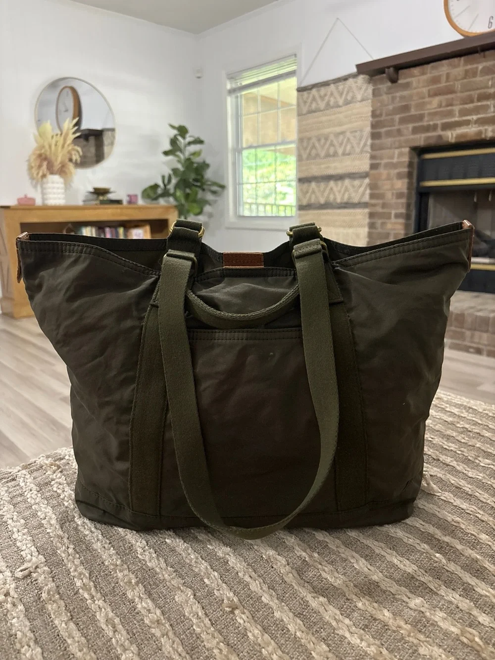 Madewell Olive Green Canvas tote Shoulder with Leather Accent